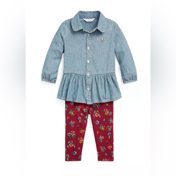 Ralph Lauren Other - Baby Girls Chambray Top and Floral Jersey Legging Set